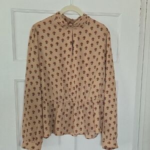 Floral Print Beige Blouse
